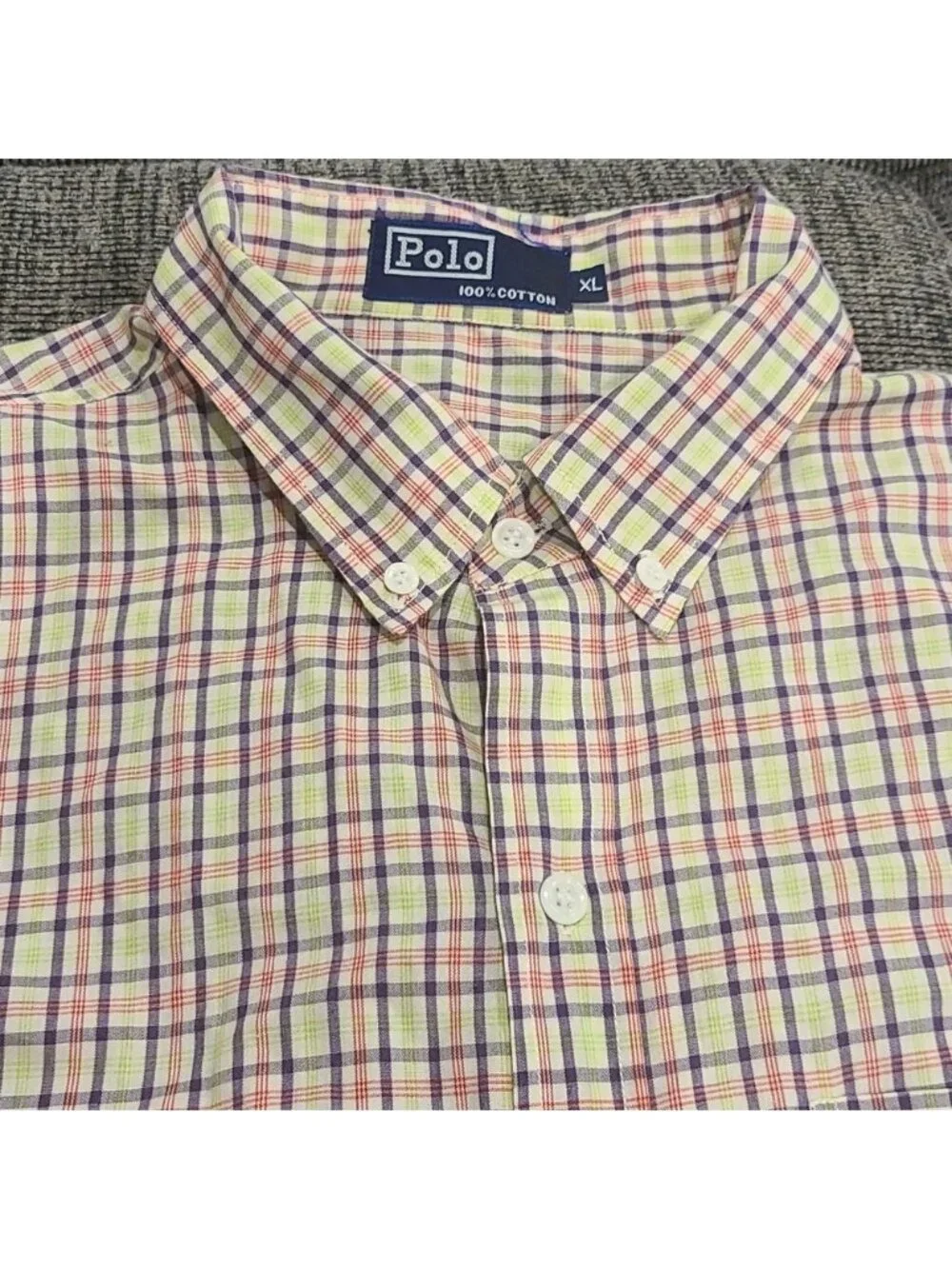 Polo 100% cotton light plaid button up dress shirt